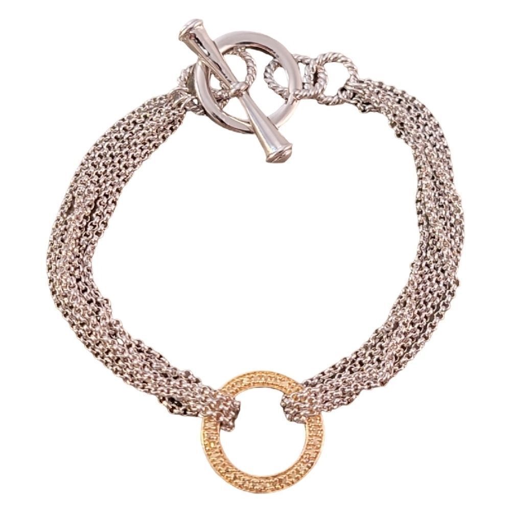 New Silver Gold Circle Ring Chain Multi Strand Chain Toggle Bracelet